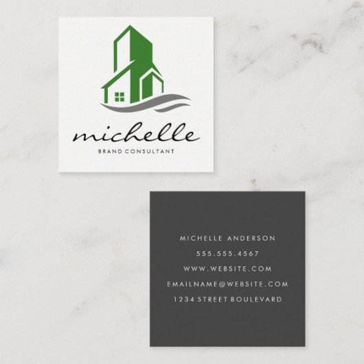 Groen bouwpictogram vierkante visitekaartje (Voorkant / Achterkant)