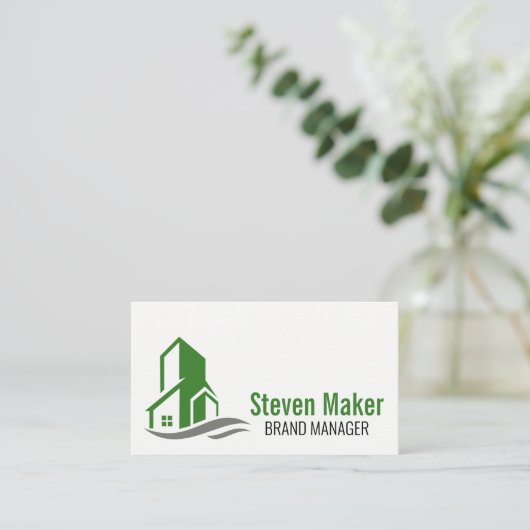 Groen bouwpictogram visitekaartje (Staand voorkant)