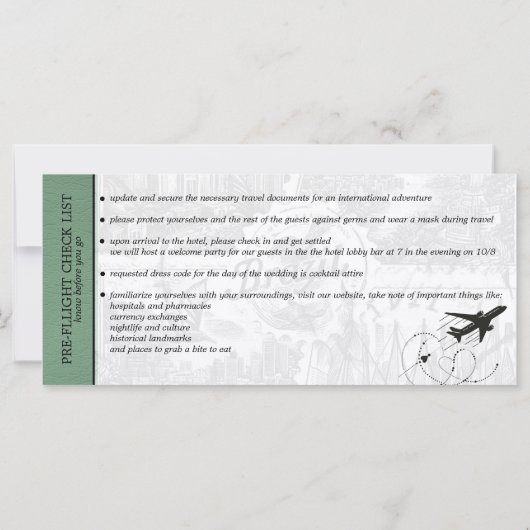 Groen Brazilië Bruiloft Boarding Pass Uitnodiging (Achterkant)