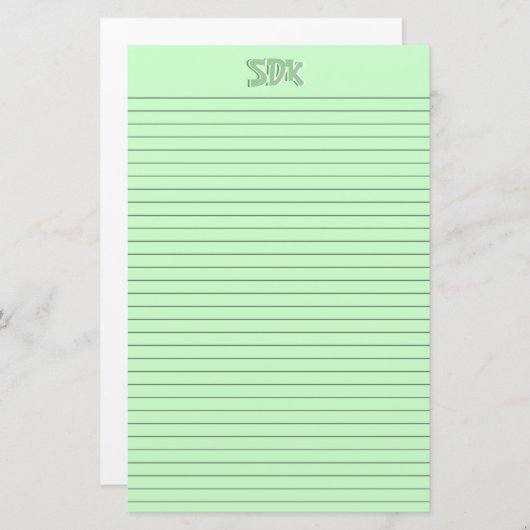 Groen briefpapier Monogram optionele lijnen (Voorkant / Achterkant)