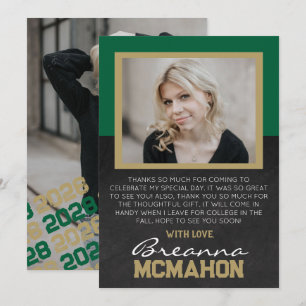 Groen & Brons Afstuderen foto dank u kaart