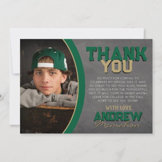 Groen Brons Chalkboard Afstuderen Dank u Kaart (Voorkant)