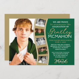 Groen & Brons Foto Filmstrip Afstudeerder Aankondi Kaart