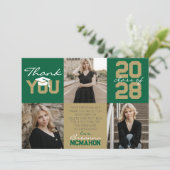 Groen & Brons Goud 3 Foto Afstuderen Dank u Kaart (Staand voorkant)