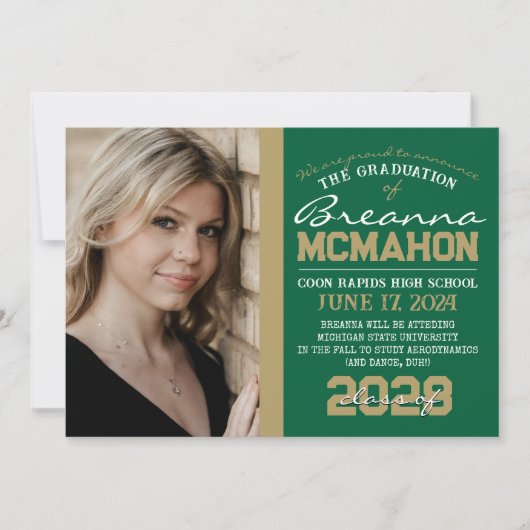 Groen & Brons Goud Afstuderen Fotoaankondiging Kaart (Voorkant)