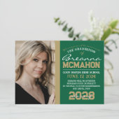 Groen & Brons Goud Afstuderen Fotoaankondiging Kaart (Staand voorkant)
