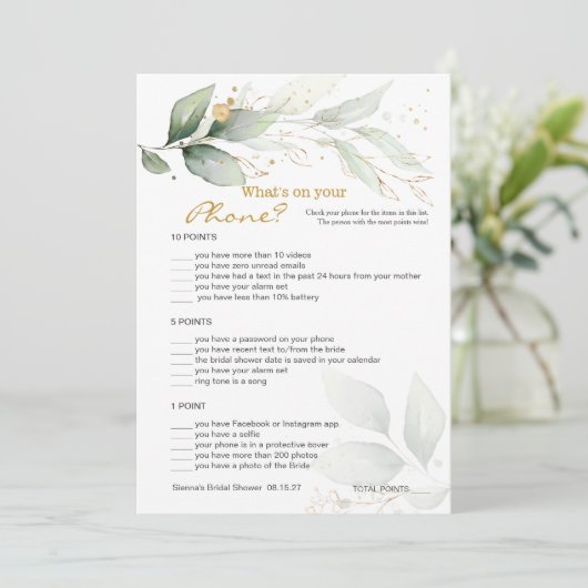 Groen Bruids Telefoon spel/Bruiloft Scramble Kaart (Staand voorkant)