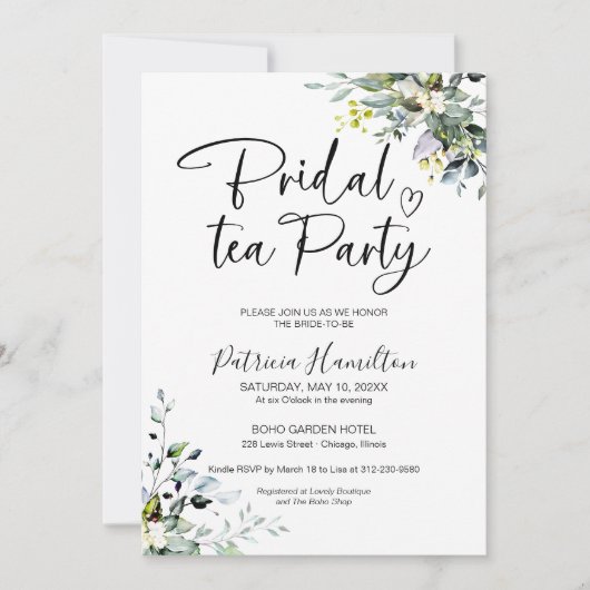 Groen Bruids Thee Party uitnodiging (Voorkant)