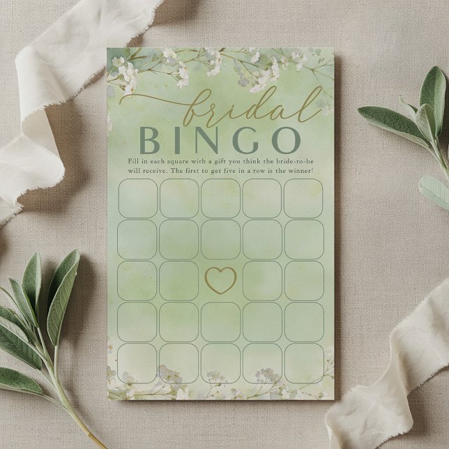 Groen Bruidsbingospel met Wilde Bloemen (Bridal Bingo Shower Activity Card)