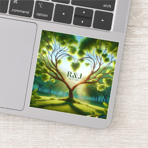 Groen bruidspaar Monogram Sticker