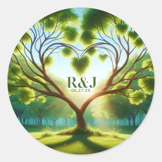 Groen bruidspaar Monogram Sticker (Voorkant)