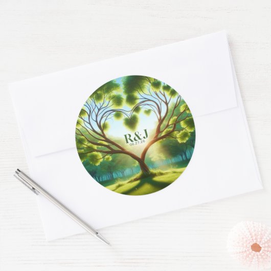 Groen bruidspaar Monogram Sticker (Envelop)