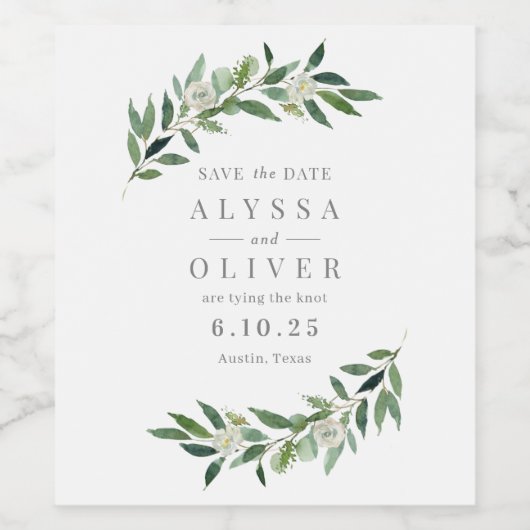 Groen Bruiloft Bewaar de datum Fles Label Wijn Etiket (Enkel label)