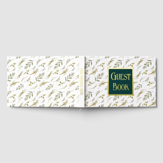 Groen bruiloft botanische bladpatroon echte folie gastenboek (Volledig)