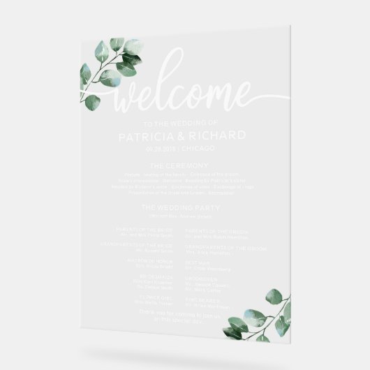 Groen Bruiloft Ceremonie Programma Teken Acryl Bord (Hoek)