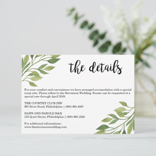 Groen bruiloft details invoegen kaart botanisch (Staand voorkant)