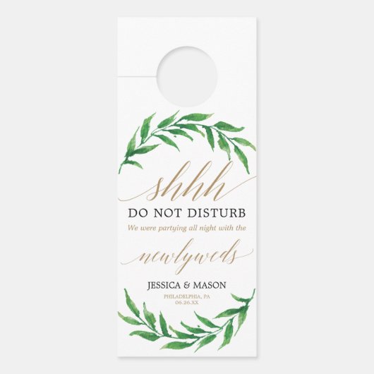 Groen bruiloft deur hanger - niet storen (Voorkant)