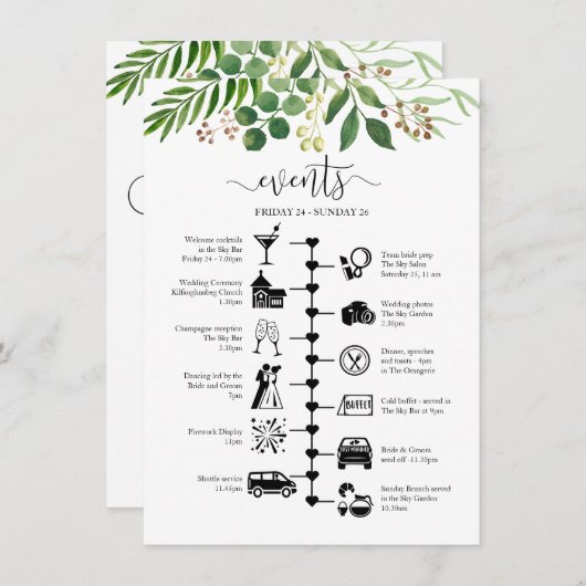 groen bruiloft gast reisroute advieskaart (Voorkant / Achterkant)