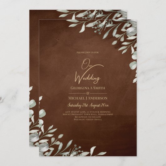 Groen Bruiloft Herfst Winter Kaart (Voorkant / Achterkant)