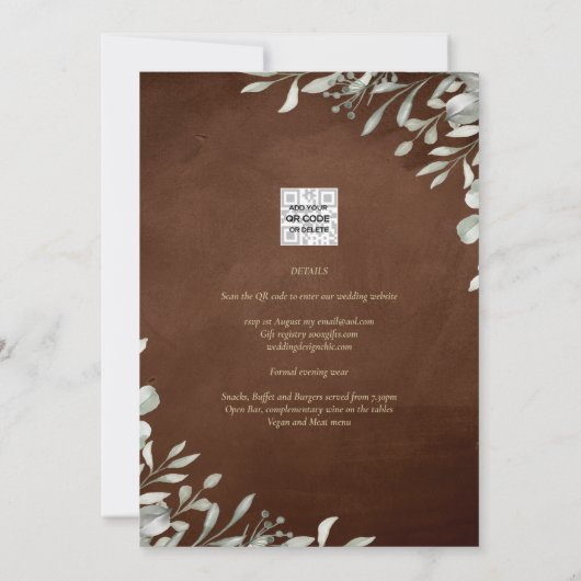 Groen Bruiloft Herfst Winter Kaart (Achterkant)