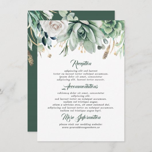 Groen Bruiloft Informatie Gast Informatiekaartje (Voorkant / Achterkant)