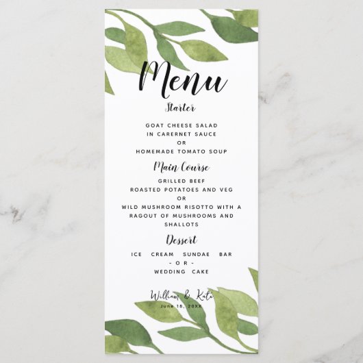 Groen bruiloft menu gebladerte land SJABLOON (Achterkant)
