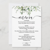 Groen Bruiloft Menu Waterverf Eucalyptus Kaart (Voorkant)