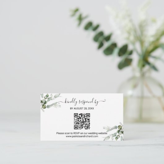 Groen bruiloft QR Online RSVP Informatiekaartje (Staand voorkant)
