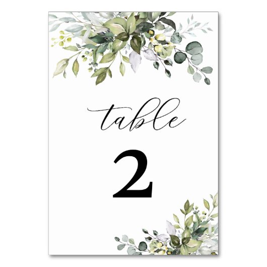 Groen Bruiloft Tafel Nummers Kaart (Voorkant)