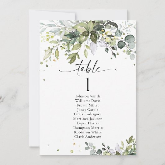 Groen Bruiloft Tafel Zitkaart Kaarten (Voorkant)
