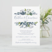 Groen Bruiloft Uitnodigingen - Dusty Blue & Green (Staand voorkant)