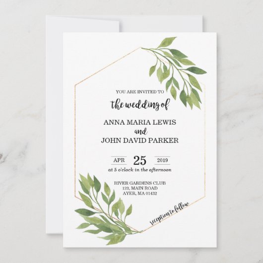 Groen Bruiloft uitnodigingskaart gouden lijst Kaart (Voorkant)