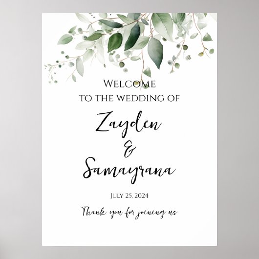 Groen bruiloft welkom teken elegante kalligrafie poster (Voorkant)