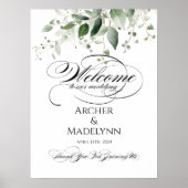 Groen bruiloft welkom teken elegante kalligrafie poster (Voorkant)