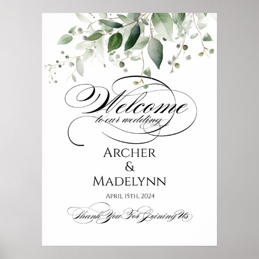 Groen bruiloft welkom teken elegante kalligrafie poster (Voorkant)