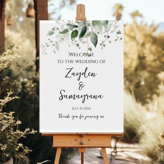 Groen bruiloft welkom teken elegante kalligrafie poster