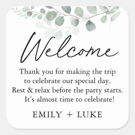 Groen Bruiloft Welkomsttas Aangepaste Sticker (Voorkant)