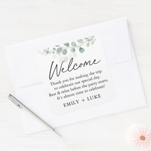 Groen Bruiloft Welkomsttas Aangepaste Sticker (Envelop)