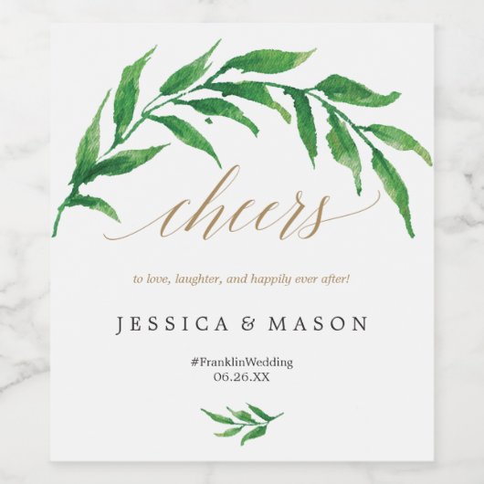 Groen Bruiloft Wijn Etiketten (Enkel label)