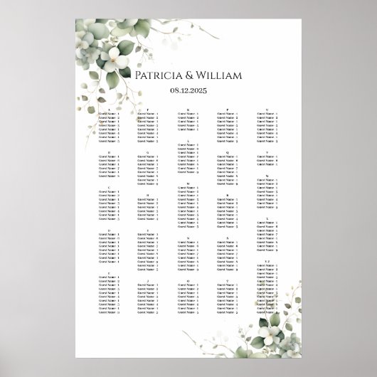 Groen bruiloft zitgrafiek alfabetisch poster (Voorkant)