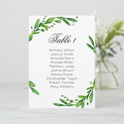 Groen bruiloft zitgrafiek. Zomertafelplan Kaart (Staand voorkant)