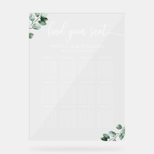 Groen bruiloft Zitting Grafiek Acryl Teken Acryl Bord (Voorkant)