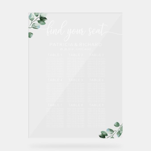 Groen bruiloft Zitting Grafiek Acryl Teken Acryl Bord (Voorkant)