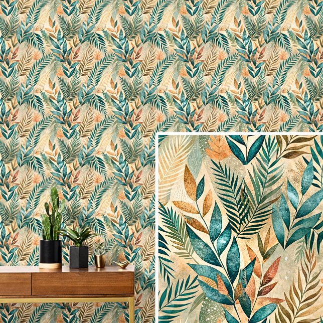 Groen & bruin Abstract blad herfsttinten blad Behang (Creator heeft geüpload)