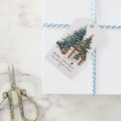 Groen & Bruin Aquarel Kerstboom Cadeaulabel