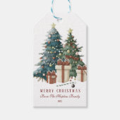 Groen & Bruin Aquarel Kerstboom Cadeaulabel (Voorkant)