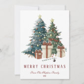 Groen & Bruin Aquarel Kerstboom Feestdagenkaart (Voorkant)