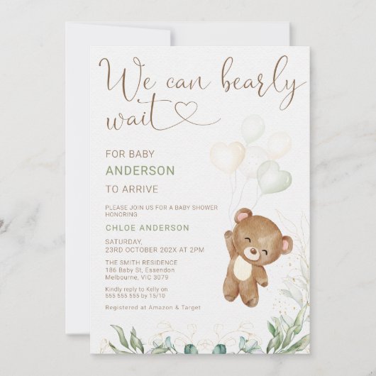 Groen Bruin Ballon We kunnen nauwelijks wachten Ba Kaart (Voorkant)