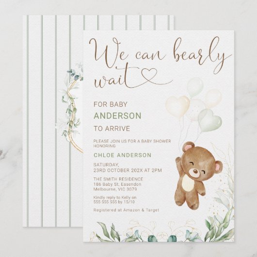 Groen Bruin Ballon We kunnen nauwelijks wachten Ba Kaart (Voorkant / Achterkant)