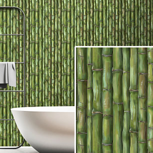 Groen Bruin Bamboe Muur Hek Schilderen Behang